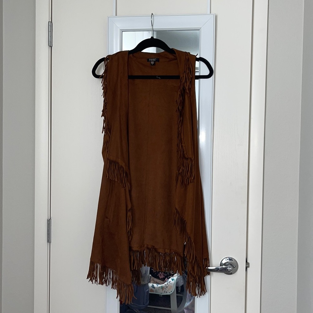 Long Brown suede Fringe Vest